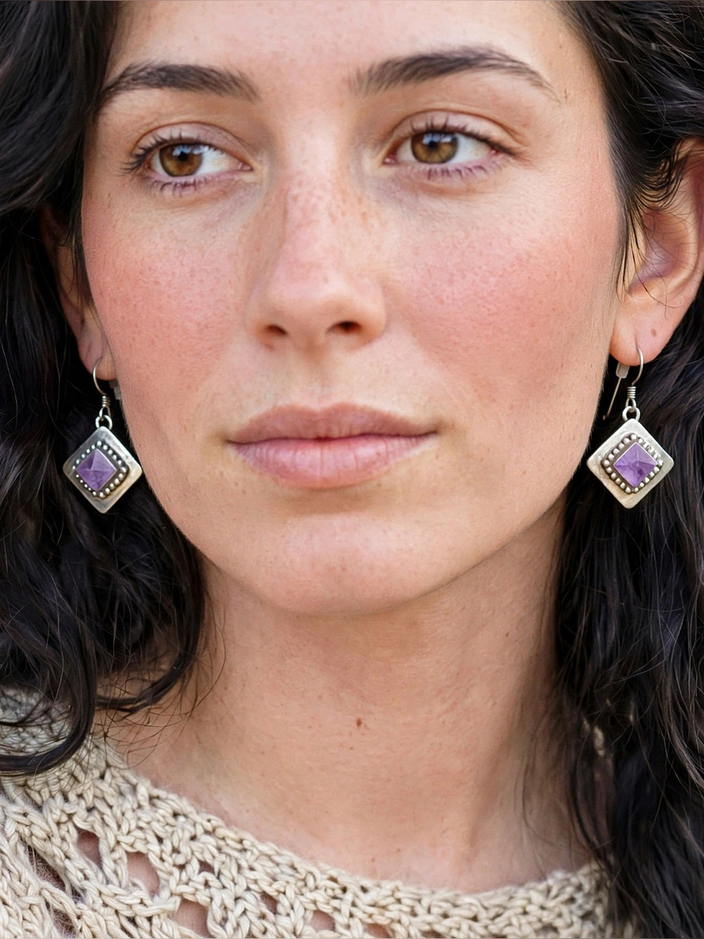 Authentic Carol Felley 1991 Sterling Silver Amethyst Earrings - © 91 STERLING